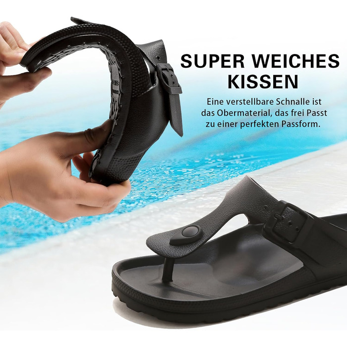 Повсякденні плоскі сандалі-шльопанці для жінок, літні капці для чоловіків, унісекс шльопанці з регульованою пряжкою, мюлі з EVA, нековзні капці, зручні чорні шльопанці для басейну, розмір 41/42 EU