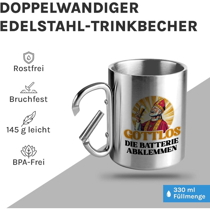 Стаканчик для пиття з нержавіючої сталі з карабіном Ідея подарунка 330 мл Стаканчик Келихи для кемпінгу Срібний класичний