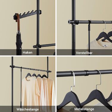 Телескопічна вішалка для одягу SoBuy, міцна вішалка для одягу, регульована відкрита шафа для спальні, вішалка для пальто, чорна KLS03-II-SCH