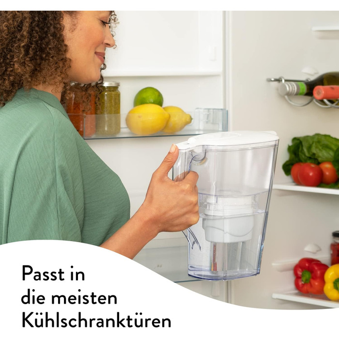 Глечик для фільтра для води Aqua Optima Liscia & 6 картриджів для фільтра для води на 30 днів Evolve, обємом 2,5 л, для зменшення мікропластику, хлору, вапняного нальоту та забруднень, білі