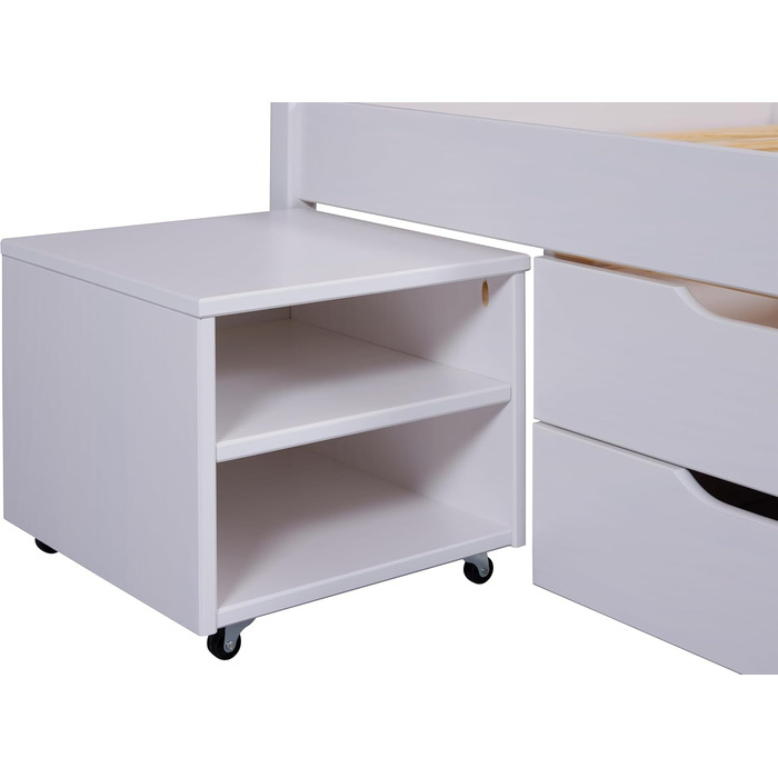 Ліжко з шухлядами - Двоспальне ліжко 140x200 см - Двоярусне ліжко з місцем для зберігання - Масив сосни - 2 шухляди та 1 коробка для зберігання - Включає рейкову основу - Білий лак - Efetivo 140x200 см 140 x 200 см Efetivo White з узголів&39ям