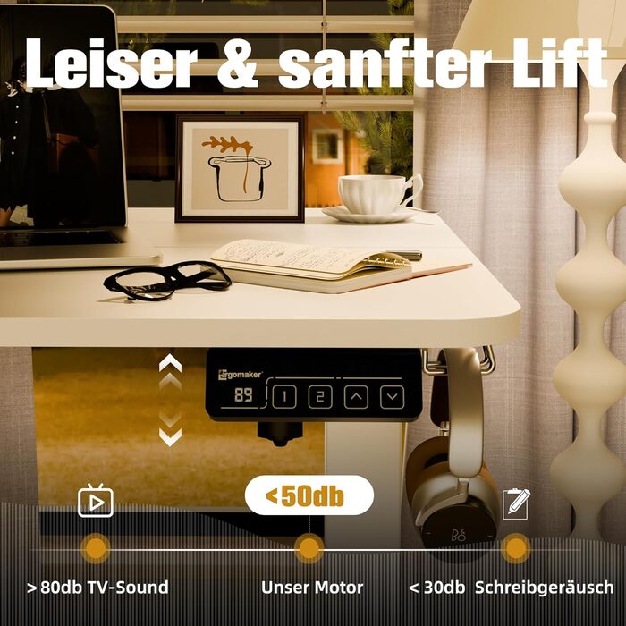 Стіл з регульованою висотою 90x60 см, Електричне регулювання висоти столу з роздільною панеллю, Ергономічний стіл з регульованою висотою, Білий 90 x 60 см