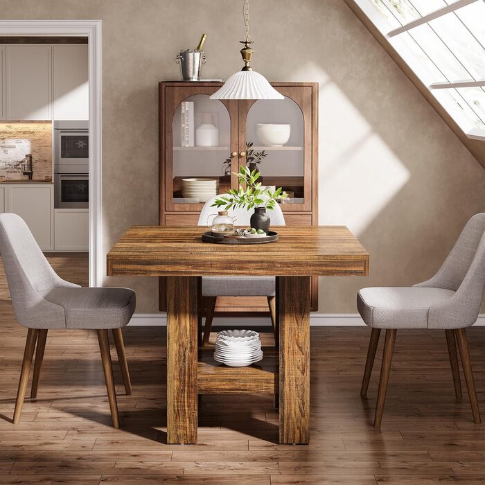 Квадратний обідній стіл Tribesigns для 2 осіб, 80 x 80 x 75 см, обідній стіл у стилі індустріального стилю, дерев&39яний кухонний стіл для їдальні, невеликий простір, вітальня, рустикальний коричневий