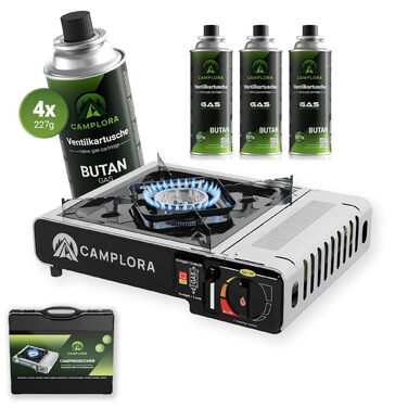 Газова плита для картриджів MFS-1a, включаючи футляр для перенесення з п&39єзо-запалюванням - Кемпінгова плита 2,2 кВт - включаючи захисне відключення, кемпінгова плита 227 г, включаючи 4 газові картриджі