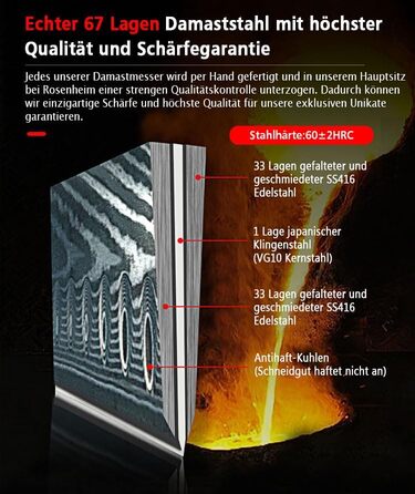 Ніж з дамаської сталі Wolfblood PRO Дамаський кухонний ніж XL (33 см) Професійний шеф-кухарський ніж з натуральної 67-шарової дама