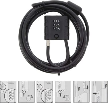 Замок тросовий Burg-Wchter з кодовим замком, для велосипеда, мотоцикла, електросамоката, садових меблів, 725 300 SnapLock, чорний, 3 м