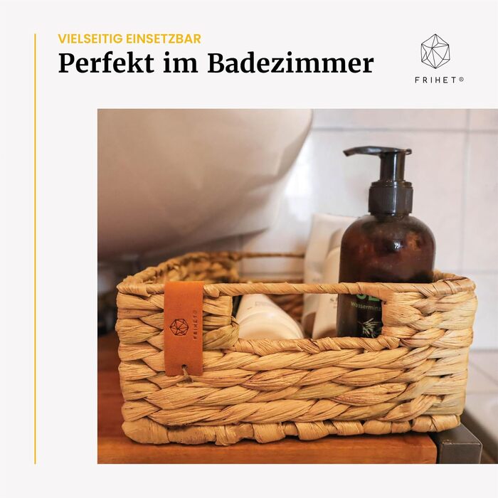 Кошик для зберігання FRIHET, плетений з водяного гіацинта прямокутний підходить як кухонна скринька для зберігання та кошик для фруктів можна використовувати як кошик у їдальні, ванній кімнаті та дитячій кімнаті 25 x 20 x 9 см (2)