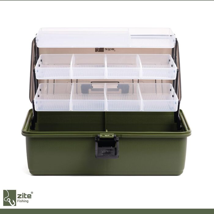 Коробка для рибальських снастей Zite - Рибальський кейс з 3 висувними шухлядами - Порожній рибальський кейс/резервуар для рибальських аксесуарів, 36,5x22x20 см, Набір рибальських аксесуарів, Рибальський кейс, Аксесуари для рибалок, Коробки для снастей, 1 