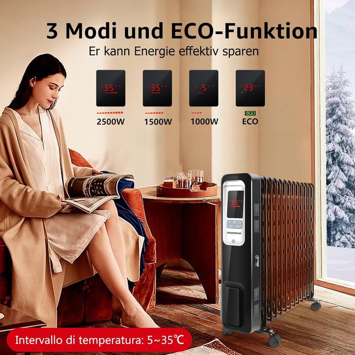 Енергозберігаючий масляний радіатор потужністю 2500 Вт, електричний РК-обігрівач з 13 ребрами, 4 режими нагріву, термостат, пульт дистанційного керування, захист від перегріву, електричний радіаторний обігрівач, 33JHH -