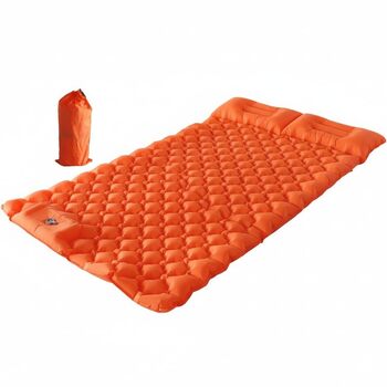 Килимок для сну для 2 осіб, надувний матрац для кемпінгу товщиною 10 см з вбудованим ножним насосом та подушкою, надлегкий килимок для сну 195x130 см, надувний матрац для намету, походів, пляжу та подорожей