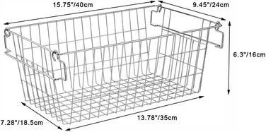 Кошик для зберігання в морозильній камері SANNO, штабелюється, для комори, зберігання та організації, штабелюється, контейнери для зберігання картоплі та цибулі, металеві кошики для зберігання, 4 шт. 40 см (Д) x 24 см (Ш) x 16 см (В), хром