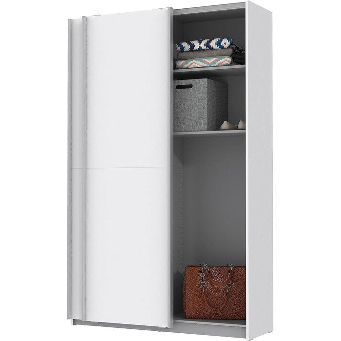 Біла багатофункціональна шафа, сучасна, 2-дверна з полицями, шафа з розсувними дверима, вішалка для пальто, дерев&39яний композит, матово-білий колір, 120 см завширшки x 42 см завглибшки x 190,5 см заввишки. Біла матова багатофункціональна шафа, окремий б