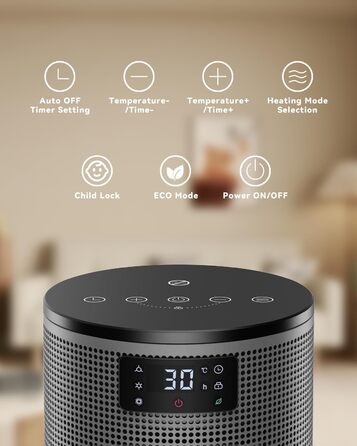 Енергозберігаючий електричний обігрівач, керамічний нагрівальний елемент PTC потужністю 1500 Вт, 4 режими, портативний обігрівач з термостатом, захист від перегріву та перекидання, 8-годинний таймер, для використання в приміщенні, чорний