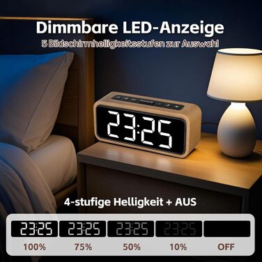 Гучний будильник для тих, хто міцно спить, дерев&39яний цифровий будильник зі світлодіодним дисплеєм, 12 мелодій будильника, 5 налаштувань яскравості, 5 рівнів гучності, ручний перехід на літній час, ретро-коричневий будильник для спальні (буково-білий)