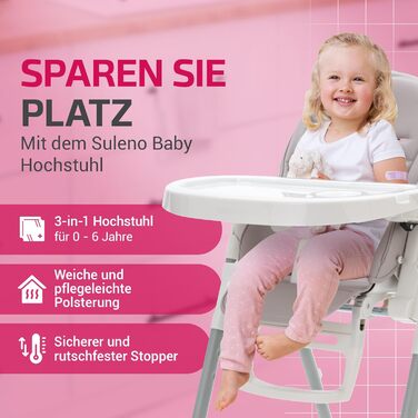 Сулено - стільчик для годування LOVIS, регульована підніжка та піднос, ремені безпеки та протиковзкий обмежувач, функція нахилу, к