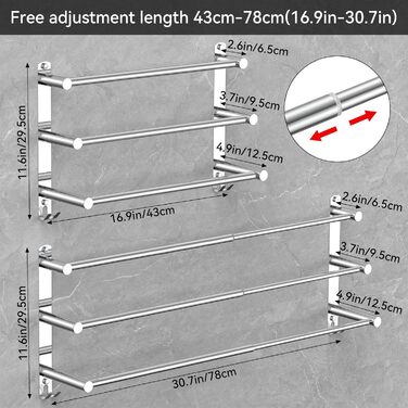 Вішалка для рушників висувна 43-78 см з нержавіючої сталі без свердління рушникосушки настінна настінна полиця підходить для ванно