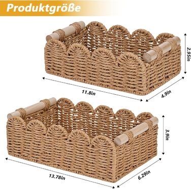 Набір із 2 плетених кошиків для зберігання, кошики для зберігання в стилі макраме бохо з ручками, декоративний органайзер для стільниці ручної роботи з тканого матеріалу для спальні, вітальні, ванної кімнати (світло-коричневий)