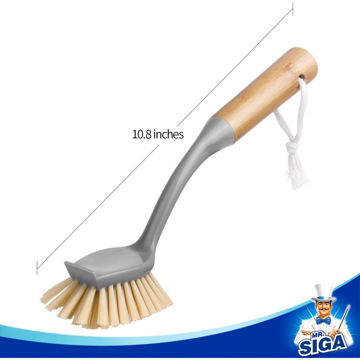 Радіальна щітка для миття посуду MR.SIGA з довгою бамбуковою ручкою, вбудованим скребком, щітка для чищення сковорідок, каструль і