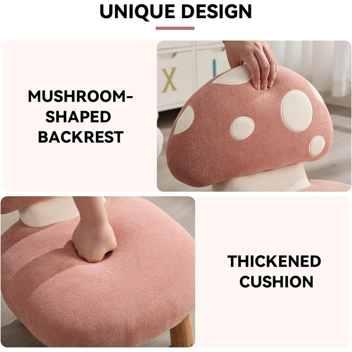 Дитяче крісло для дитячої кімнати, дитяче крісло з шенілу зі спинкою у формі гриба, дитячий диван на дерев&39яних ніжках, дитячий диван для ігрової кімнати, рожевий 1 рожевий