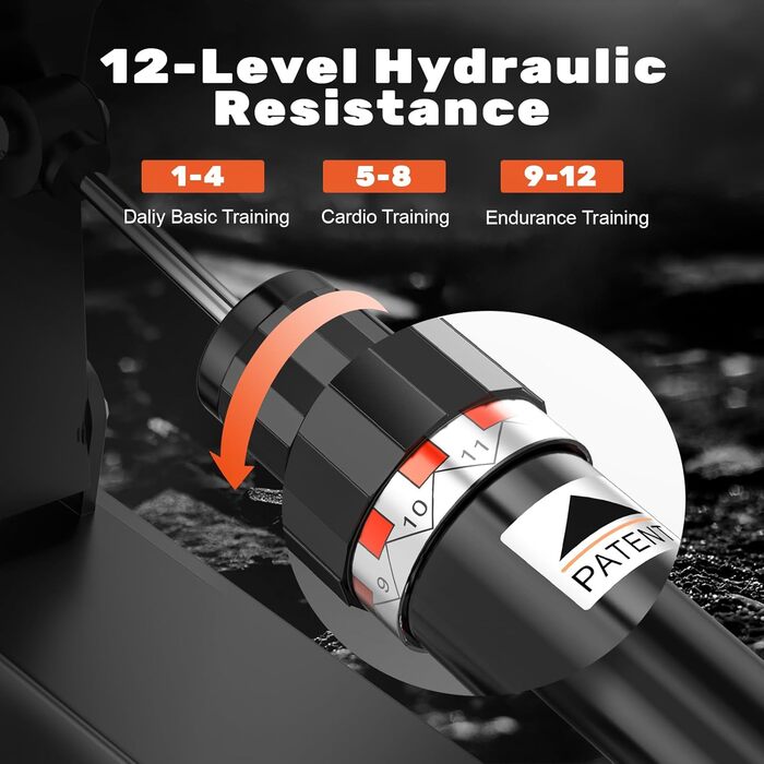 Домашній гребний тренажер Dskeuzeew, магнітний гребний тренажер, тихий з 16 рівнями опору, максимальна вантажопідйомність 180 кг, вертикальне зберігання, гідравлічний тиск