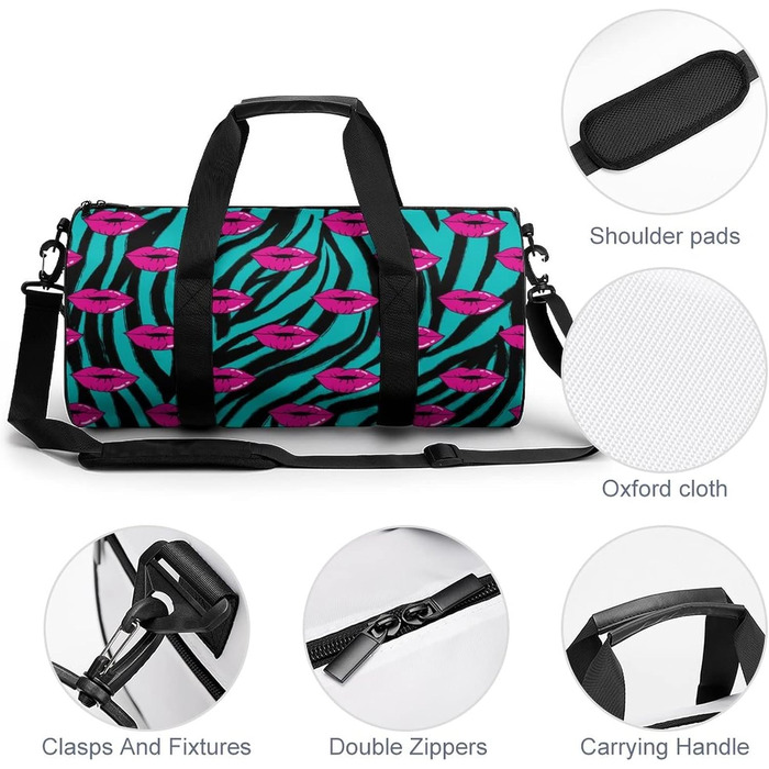 Спортивна дорожня сумка Червоні губи та зебра, унісекс, велика спортивна сумка-мішок