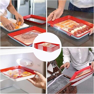 Елементний лоток для зберігання продуктів, лоток для свіжості із силіконовою кришкою, вакуумний лоток для зберігання свіжості з еластичною плівкою та пряжкою, лоток для делікатесів, тарілка для свіжості в холодильнику, 4-