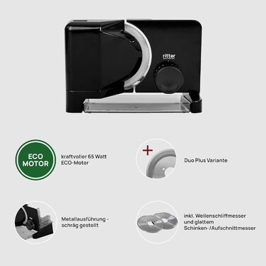 Електричний металевий слайсер та слайсер з ЕКО мотором, виробництво Німеччина, чорний, 16 Duo Plus