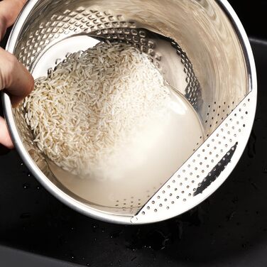 Рис з нержавіючої сталі (баклажани) Миска для миття - Друшляк для миття рису та овочів - З нековзною силіконовою ніжкою