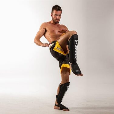 Щитки для гомілок RDX для кікбоксингу, схвалені SMMAF SATRA, захисні накладки на гомілки для тайського боксу, бойових мистецтв, зі шкіри Maya Hide, м&39які щитки для гомілок, муай-тай, ММА, спаринг, чоловічі, жіночі, чорні, розмір L