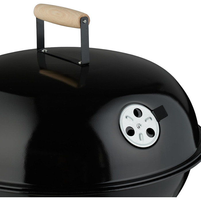 Вугільний гриль-мангал, Ø 44 см, решітка для грилю, для вулиці, з колесами та ніжками, з піддоном для попелу, коптильня, чорний