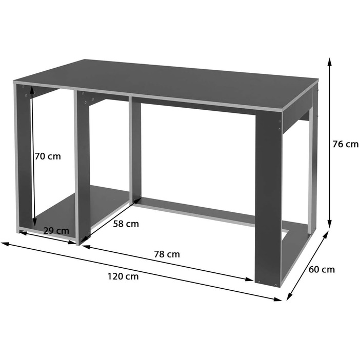 Письмовий стіл Mendler HWC-J26, комп&39ютерний стіл, офісний стіл, 120x60x76 см - чорно-сірий