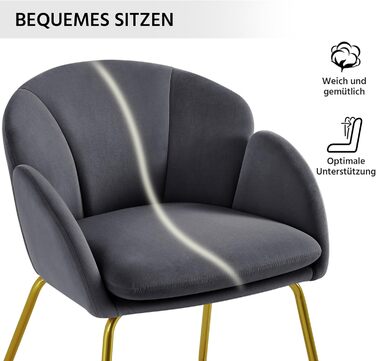 Сучасний обідній стілець Yaheetech, кухонний стілець у формі квітки, м&39яке крісло із золотистими металевими ніжками, для вітальні/їдальні, темно-сірий, темно-сірий поліестер