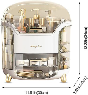 Коробка для зберігання органайзера для макіяжу Suyoo - футляр для косметики, догляду за шкірою та краси з прозорим дисплеєм кришки та висувними ящиками для комода та ванної кімнати, пилонепроникний водонепроникний білий