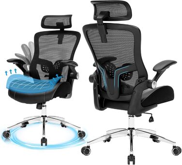 Офісний стілець 180 кг, ергономічний стілець для столу, комп&39ютерний стілець, обертовий стілець, офісні стільці, сітчастий стілець з регульованим підголівником, поперековою опорою, відкидними підлокітниками та латексною подушкою сидіння