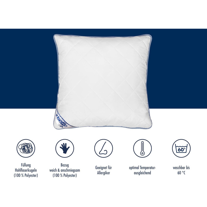 Подушка Irisette Body Contour 80x80 см зі знімним чохлом з м&39якої мікрофібри, можна прати при температурі до 60C, біло-блакитна, сертифікована Oeko-Tex, виготовлена за німецькими стандартами якості 80 x 80 см 1