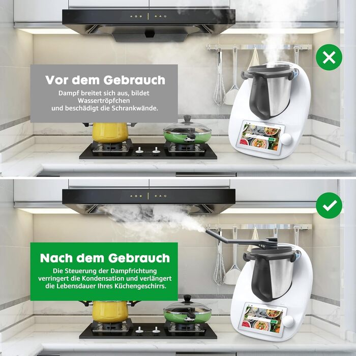 Для Thermomix TM6 MCC Steam Diversion - відведення пари (екстра довге) для аксесуарів Monsieur Cuisine Smart Thermomix, силіконовий конденсатовідвідник для кухонних навісних шаф, захисна плівка зі щіткою Extra Long версія (труби 15 см 10 см)