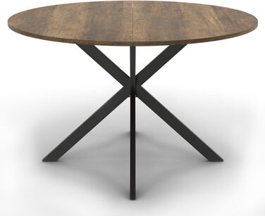 Круглий обідній стіл ALIX зі стільницею Hawkins, місце для 4-6 осіб, ніжки-павуки, темне дерево та чорний колір, 110 см