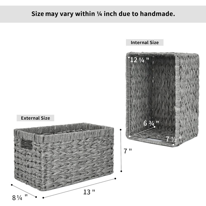 БАБУСЯ КАЖЕ Кошик для зберігання, 2 кошики для упаковки, великий кошик плетений, плетений кошик для ванної кімнати, сірий кошик для полиці, водонепроникний кошик плетений, поличні кошики з ручками, красиві кошики 33 x 20 x 17,5 см Сірий