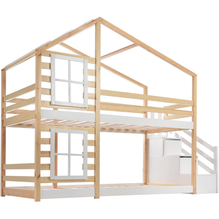 Дитяче ліжко Skcess 90 X 200 см будиночок на дереві з висувною шухлядою та захистом від випадіння, ліжко-горище для дітей - 2 шт.