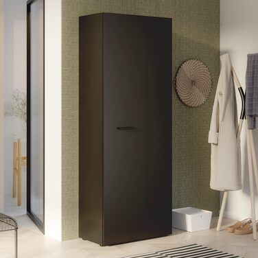 Шафа 70 180, Багатоцільова шафа, Шафа для пилососа, Місце для зберігання, Шафа з відкидними дверцятами, 2-дверна з полицями, Чорна, 68,7 см завширшки x 181,1 см заввишки x 36,5 см завглибшки Чорна багатоцільова шафа, 106