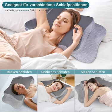 Подушка з піни з ефектом пам&39яті, подушка для шийного відділу хребта для полегшення болю в шиї та плечах, ергономічна контурна подушка для ліжка, м&39яка для сну на боці, животі та спині, суцільно сіра