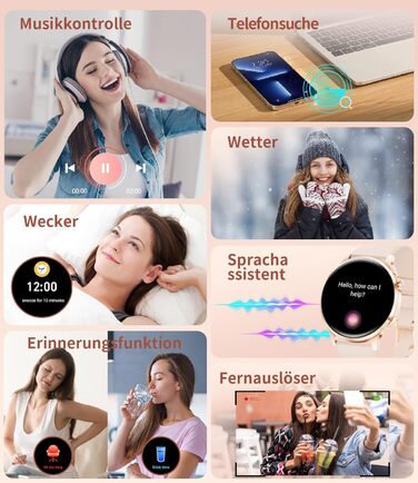 Жіночий смарт-годинник із функцією телефону, 1,32-дюймовий HD AMOLED-дисплей, елегантний наручний годинник для iOS та Android, понад 100 спортивних режимів, фітнес-годинник, крокомір, 24-годинний монітор серцевого ритму, монітор сну, водонепроникність IP6