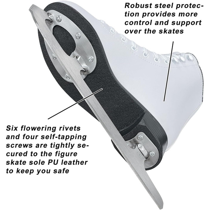 Фігурне катання Nattork Excellence леза з нержавіючої сталі для покращеної підтримки, міцності, продуктивності та максимального комфорту для дітей та дорослих. Білий розмір EU 40/ US жіночий розмір 8, US чоловічий розмір 7.
