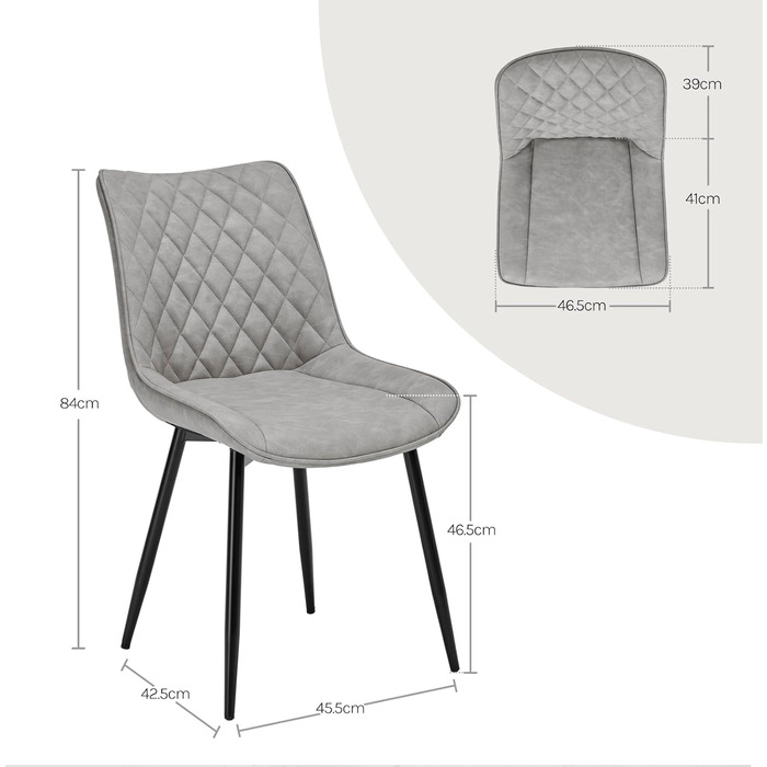 Обідні стільці WOLTU, Комплект з 2 шт. , Кухонні стільці, Стільці для вітальні, М&39які стільці зі спинкою, Для їдальні, Кухні, Вітальні, Офісу, Сидіння зі штучної шкіри, Металеві ніжки, Сірий BH210gr-2 Сіра штучна шкіра