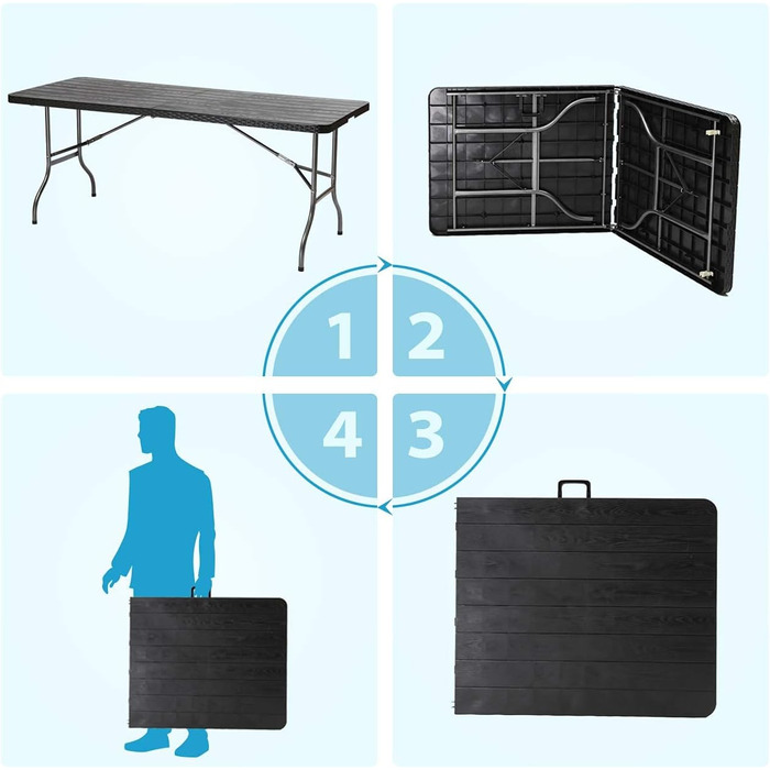 Буфетний стіл Sekey, розкладний стіл, 1875,5x73 см, кемпінговий стіл з вигляду ротанга, стіл для вечірки, розкладний стіл, садовий стіл з ручкою для перенесення для саду, балкону, тераси, антрацит