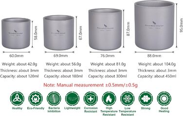 Безмежна подорож 4 в 1 титанова кружка міні-ізольована двостінна чашка для кемпінгу на відкритому повітрі складна кава/чай посуд легкий міцний посуд для щоденного використання, походів Ti3032D