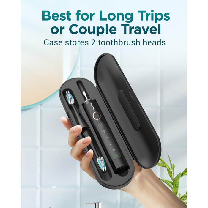 Електрична звукова зубна щітка для дорослих з 8 насадками, дорожнім кейсом, 5 режимами, водонепроникністю IPX7 та 90 днями роботи від акумулятора, чорного кольору, (в упаковці)