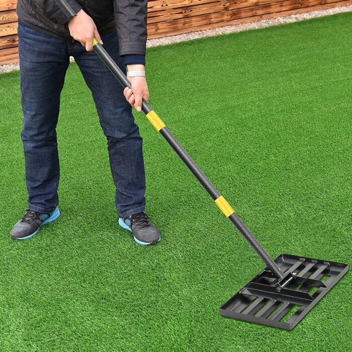 Вирівнювальна граблі для газону, 43,2 x 25,4 см, інструмент для вирівнювання газонів, з ергономічною ручкою, міцні вирівнювальні граблі для газону, подвір'я, саду, гольф-поля, для легкого вирівнювання землі, ґрунту, піску - 1,8 м