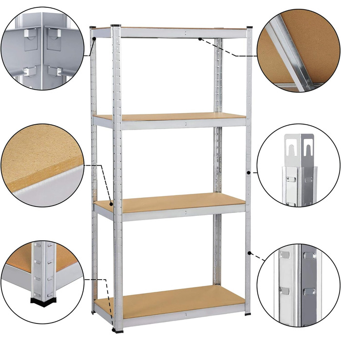 Полиця для зберігання 160x80x40 см Міцна полиця 4 полиці з МДФ Полиця для підвалу Полиця без болтів Полиця для майстерні, 2 шт.