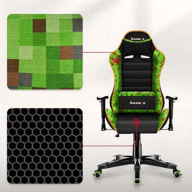 Ігрове крісло Huzaro Ranger 6.0 для дітей, офісне крісло, стільце для столу, підлокітники, ергономічний сучасний дизайн, подушки для шиї та попереку, штучна шкіра, функція гойдання, Pixel Pixel Small